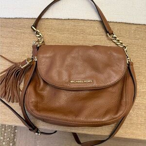 Michael Kors Brown Pebbled Leather Crossbody Bag Tassel Everyday Purse